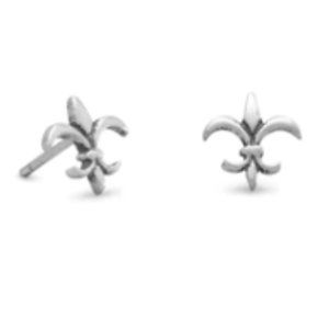 Small Oxidized Fleur de Lis Post Earrings